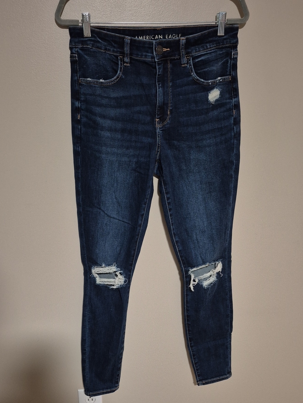 American Eagle Outfitters Dark Blue Distressed Skinny Jeans